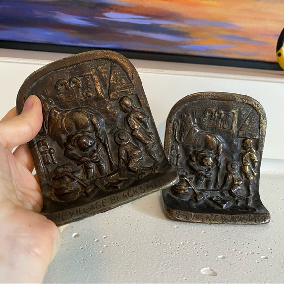 Rare Vintage “The Village Blacksmith” Bookends Bronze - Picture 8 of 10
